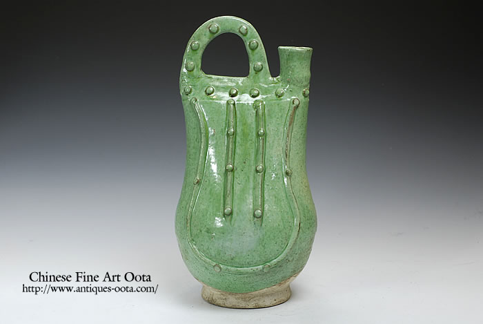 中国古美術　遼時代藍釉鶏首壷 青緑色の陶器壺古文化 遼の陶器 / 古美術大田