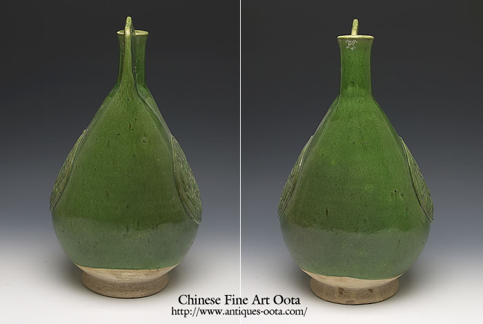 中国古美術　遼時代藍釉鶏首壷 青緑色の陶器壺古文化 緑釉壺 文化遺産オンライン